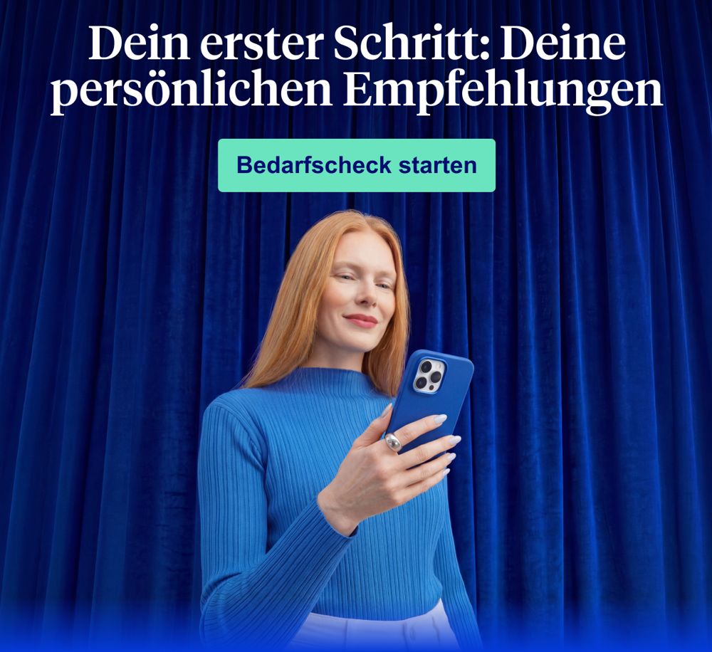 CLARK CRM email header — Day 5: 'Dein erster Schritt: Deine persönlichen Empfehlungen', ambassador against a deep-blue backdrop