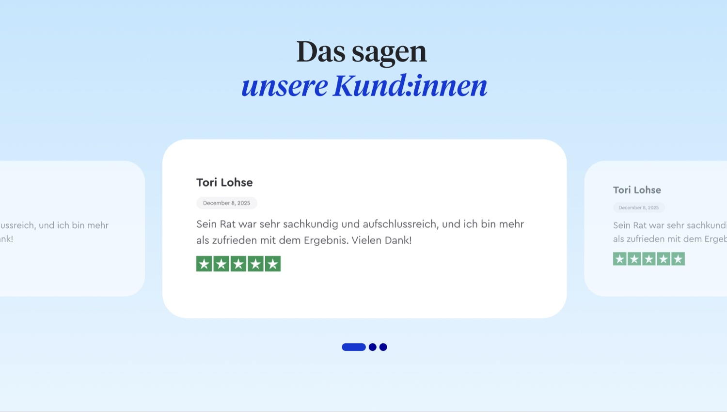 Altersvorsorge landing page — customer testimonials carousel