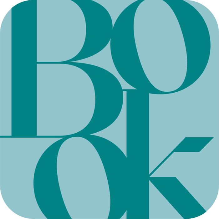 Bookify app icon — stacked BOOK monogram, teal on sage