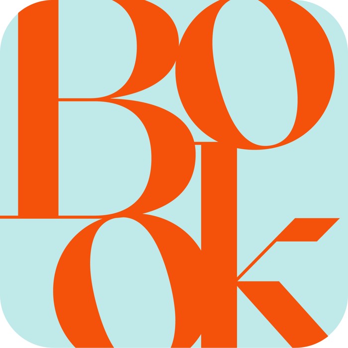 Bookify app icon — stacked BOOK monogram, vermilion on light sage