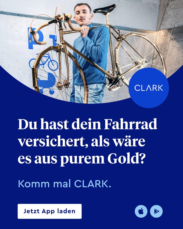 Komm mal CLARK social post — bike insurance, 'Du hast dein Fahrrad versichert, als wäre es aus purem Gold?'