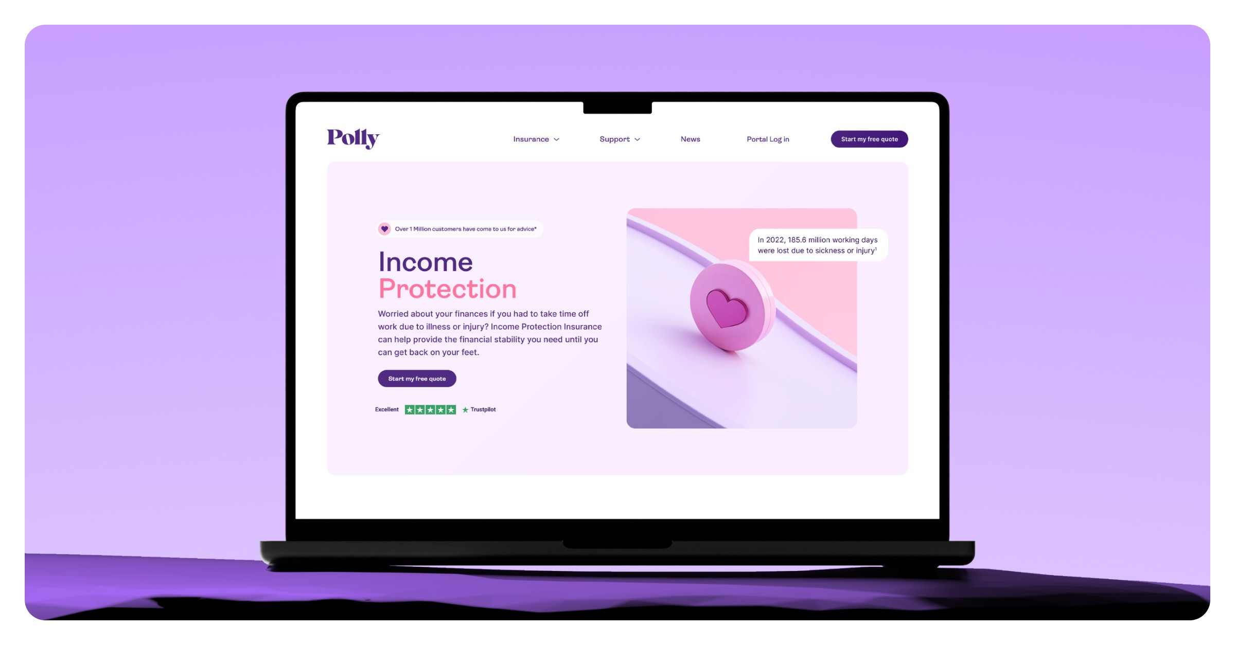 Polly website — Income Protection page on laptop