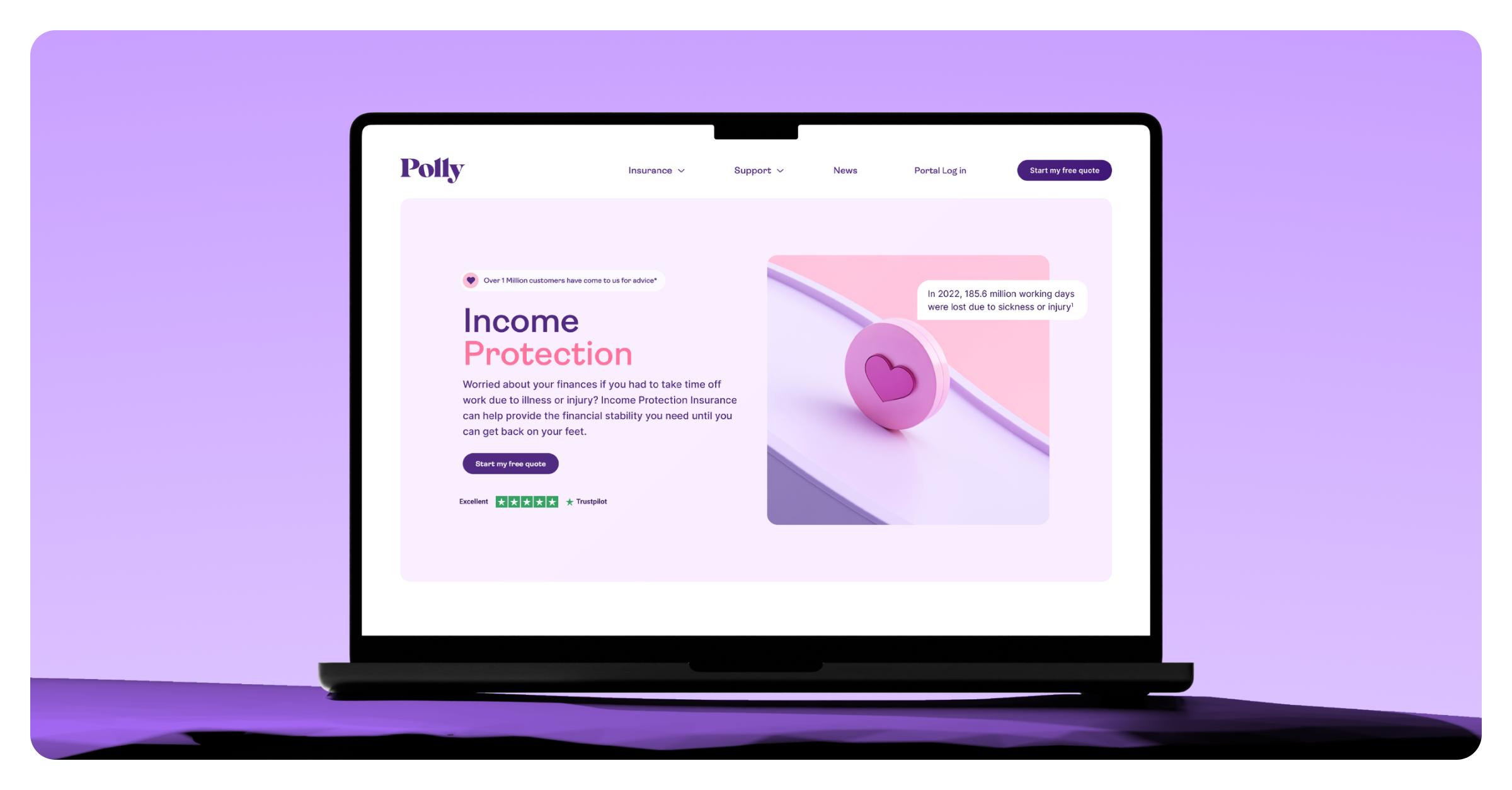 Polly website — Income Protection page on laptop