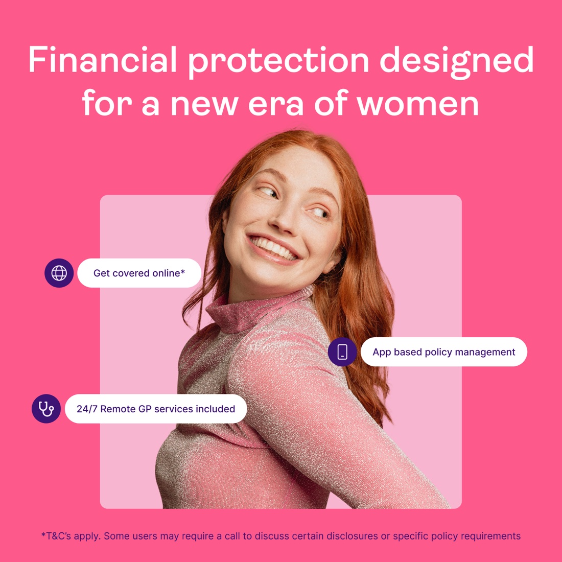 Polly paid ad — 'Financial protection designed for a new era of women', pink