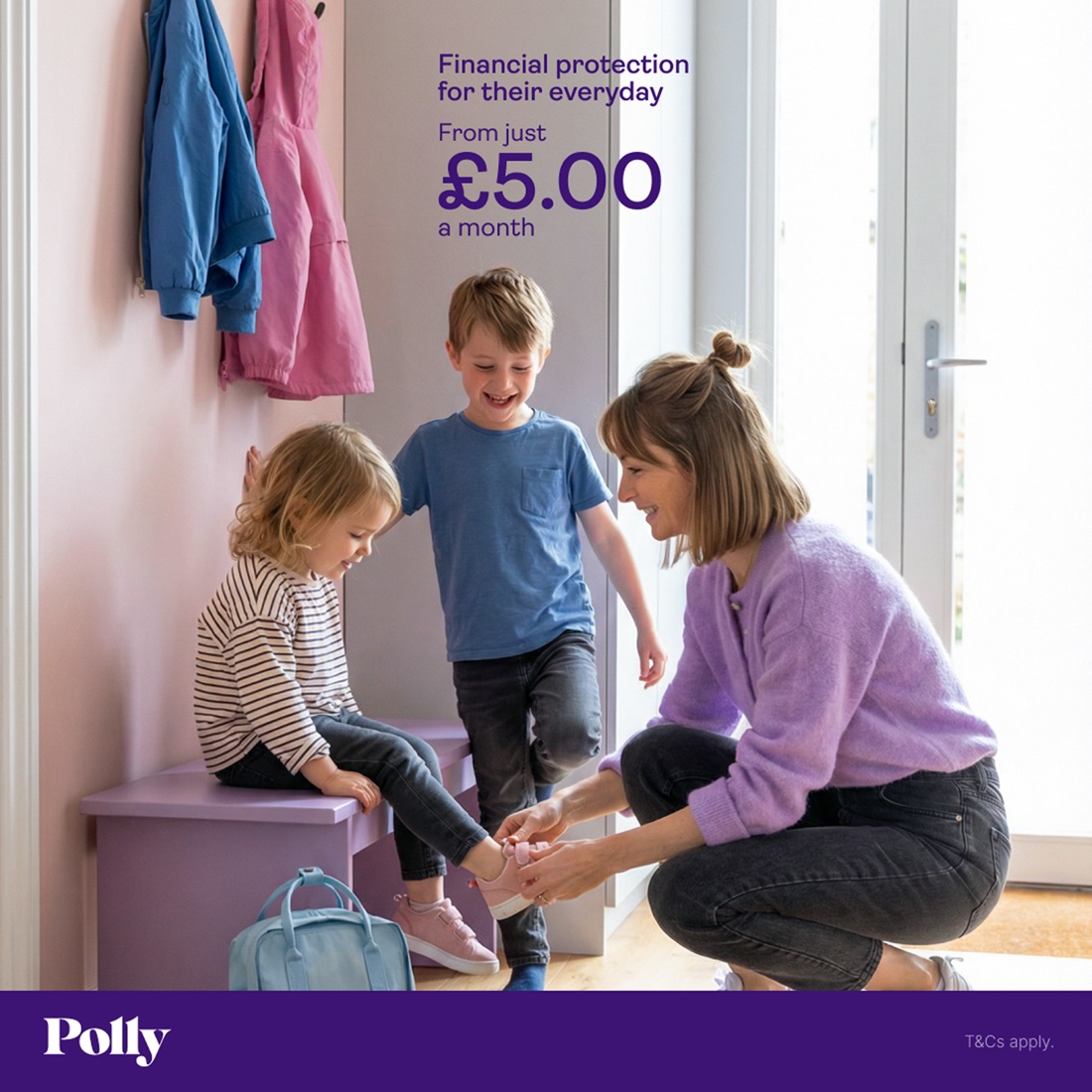 Polly paid ad — 'Financial protection for their everyday, from just £5 a month', family at home