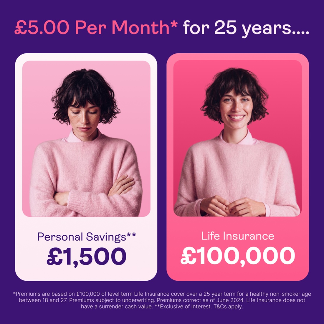Polly paid ad — '£5 per month for 25 years', personal savings vs life insurance comparison
