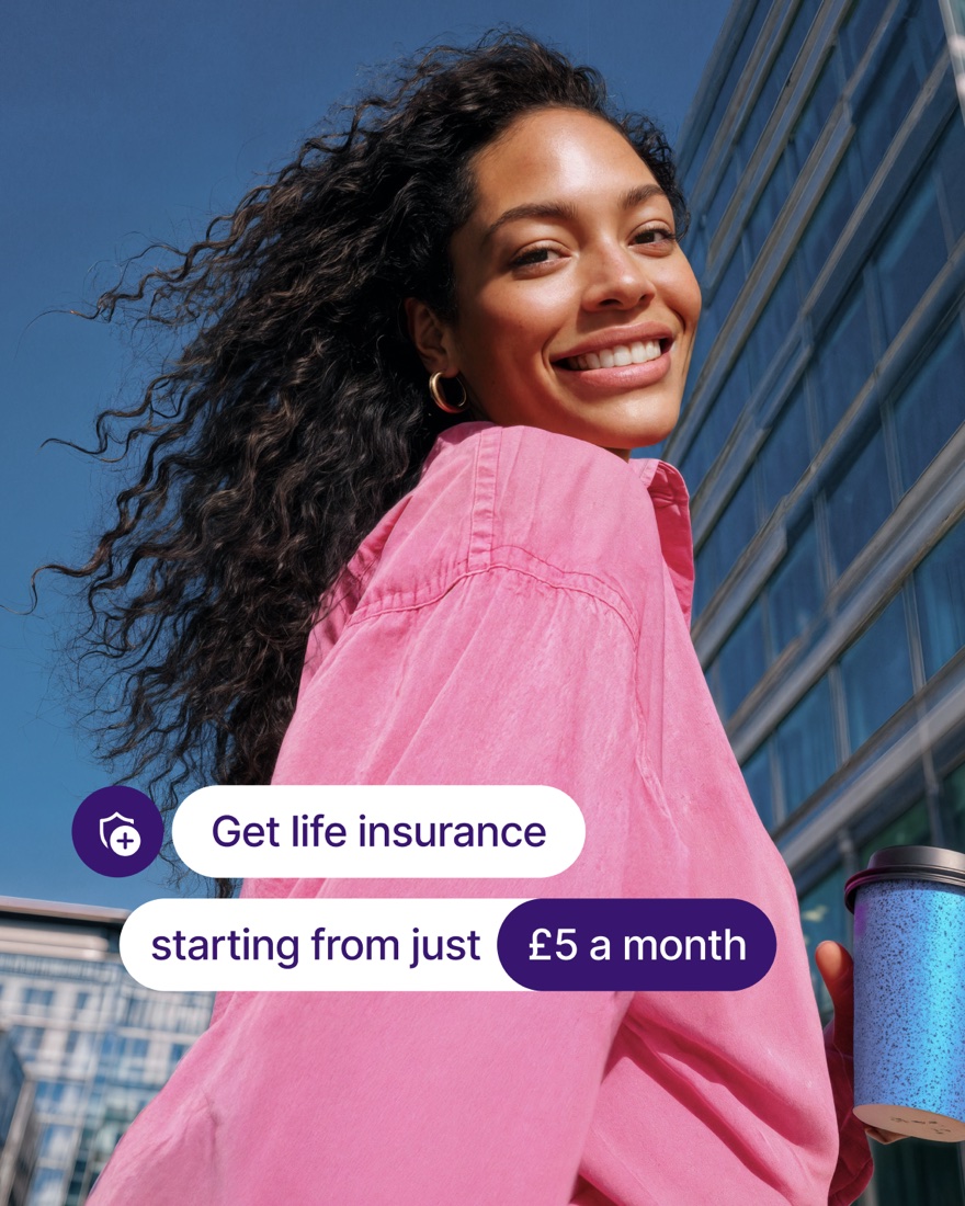 Polly paid ad — life insurance from £5 a month, lifestyle portrait