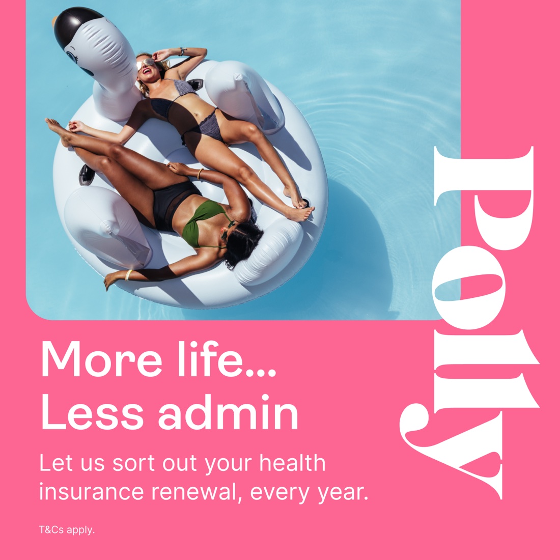 Polly paid ad — 'More life, less admin', health insurance renewal