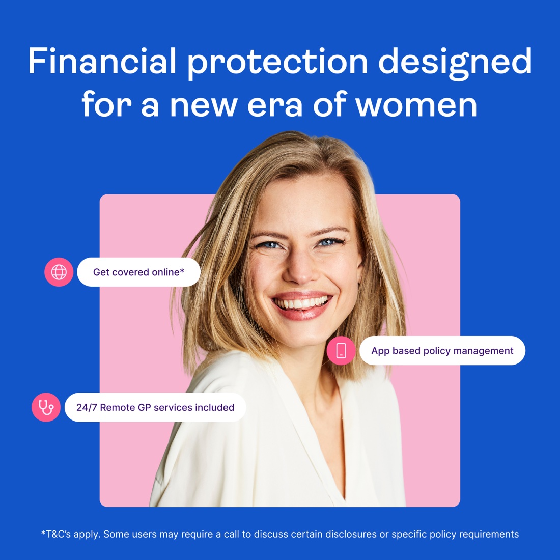 Polly paid ad — 'Financial protection designed for a new era of women', blue